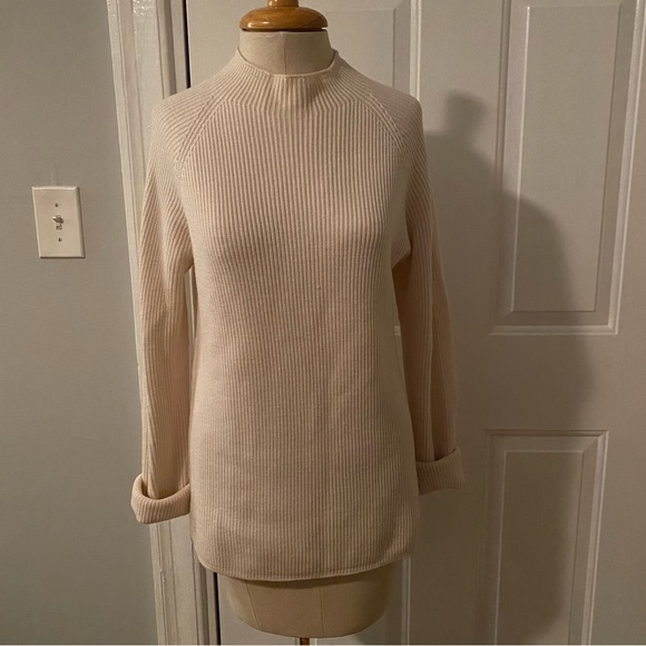 No label long sleeve ribbed mock neck tunic sweater ivory cream size M L - Picture 1 of 16